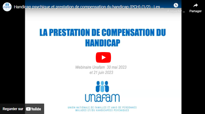 Les replays du webinaire de l'UNAFAM sur la Prestation de compensation du handicap (PCH) sont disponibles.